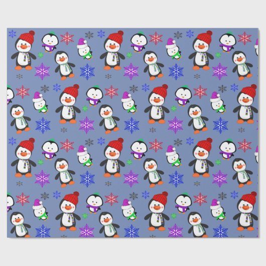 Pinguïns en Snowflakes Kute Kerstmis Cadeaupapier (Vlak)
