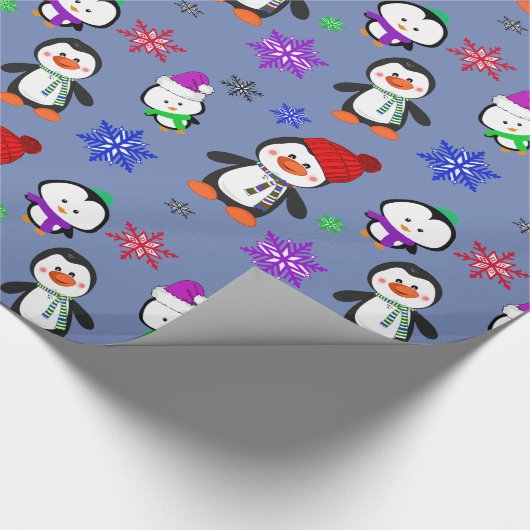 Pinguïns en Snowflakes Kute Kerstmis Cadeaupapier (Hoek)