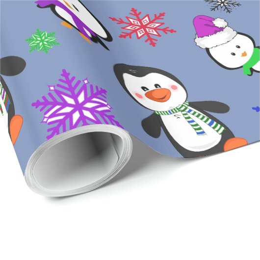 Pinguïns en Snowflakes Kute Kerstmis Cadeaupapier (Rol Hoek)