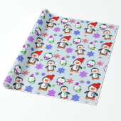 Pinguïns en Snowflakes Kute Kerstmis Cadeaupapier (Uitgerold)
