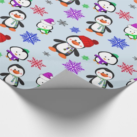 Pinguïns en Snowflakes Kute Kerstmis Cadeaupapier (Hoek)