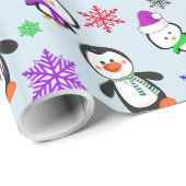 Pinguïns en Snowflakes Kute Kerstmis Cadeaupapier (Rol Hoek)
