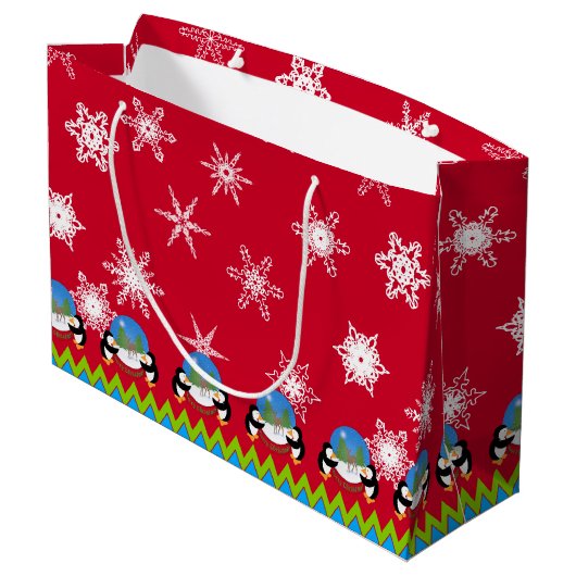 Pinguïns en Snowglobes, kerstcadeautas Groot Cadeauzakje (Achterkant Gekanteld)