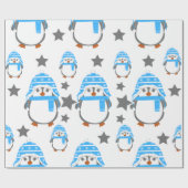 Pinguïns en sterren leuk blauw cadeaupapier (Vlak)