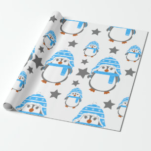 Pinguïns en sterren leuk blauw cadeaupapier