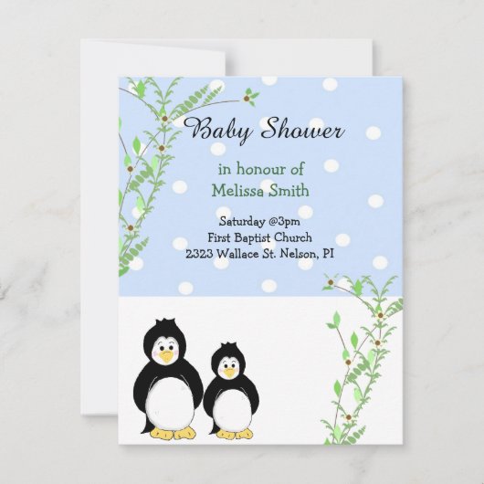 Pinguïns en wijnstokken Baby shower Kaart (Voorkant)