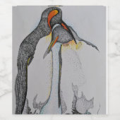 Pinguïns, etiketten met wijnflessen, paar, kunstwe (Enkel label)