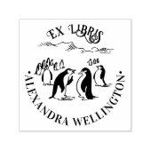 Pinguïns Ex Libris Bibliotheek Boek Naam #1 Rond Zelfinktende Stempel (Design)