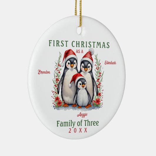 Pinguïns familie van drie eerste kerstdagen keramisch ornament (Rechts)
