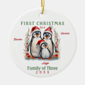 Pinguïns familie van drie eerste kerstdagen keramisch ornament (Voorkant)