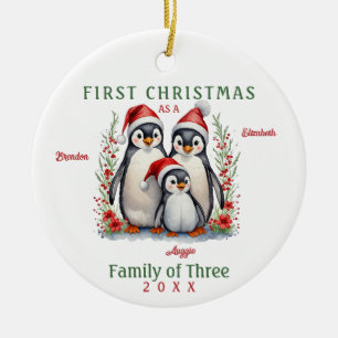 Pinguïns familie van drie eerste kerstdagen keramisch ornament