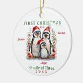 Pinguïns familie van drie eerste kerstdagen keramisch ornament (Links)