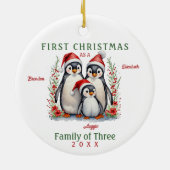 Pinguïns familie van drie eerste kerstdagen keramisch ornament (Achterkant)