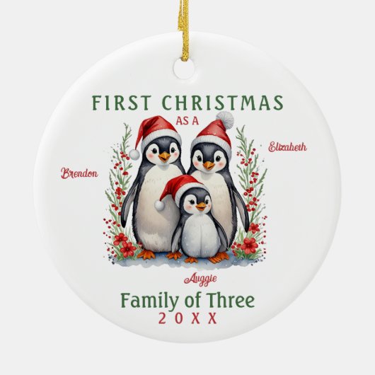 Pinguïns familie van drie eerste kerstdagen keramisch ornament (Achterkant)