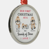 Pinguïns familie van drie eerste kerstdagen metalen ornament (Rechts)