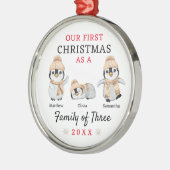 Pinguïns familie van drie eerste kerstdagen metalen ornament (Links)