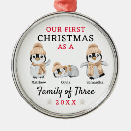 Pinguïns familie van drie eerste kerstdagen metalen ornament