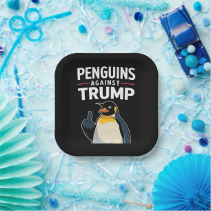 Pinguïns Flippers Omhoog Verzets Pinguïns Tegen Tr Papieren Bordje