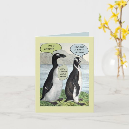 Pinguïns Gekke Birthday Kaart (Gele Bloem)