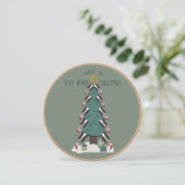 Pinguïns hangen rond de kerstboom feestdagenkaart (Staand voorkant)