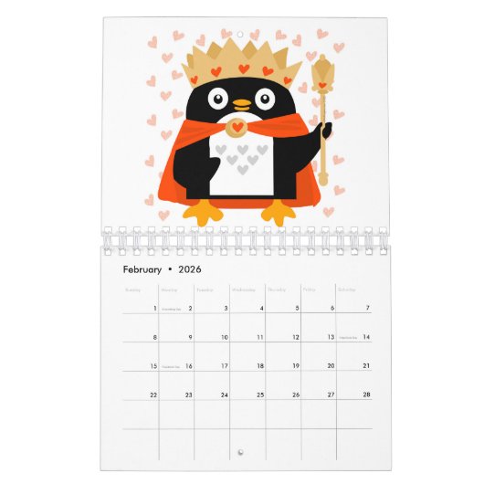 Pinguïns, het hele jaar door kalender (Feb 2026)