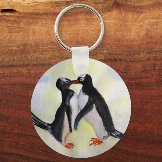 Pinguïns houden van Button sleutelhanger (Voorkant)