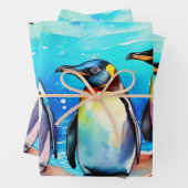 Pinguïns Huddling in Waterverf Snowy Landscape Inpakpapier Vel (In situ)