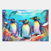 Pinguïns Huddling in Waterverf Snowy Landscape Inpakpapier Vel (Voorkant)