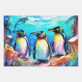 Pinguïns Huddling in Waterverf Snowy Landscape Inpakpapier Vel