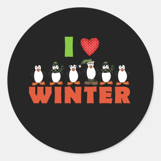 Pinguïns Ik hou van winterse Feestdagen Ronde Sticker (Voorkant)