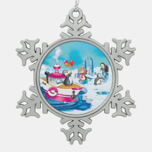 pinguïns in Antarctica Tin Sneeuwvlok Ornament