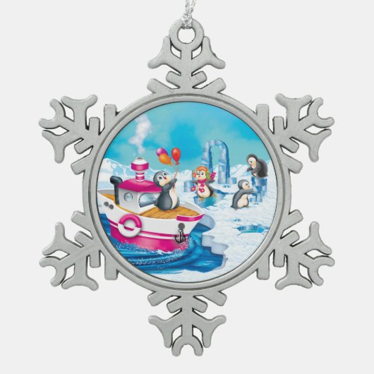 pinguïns in Antarctica Tin Sneeuwvlok Ornament (Voorkant)