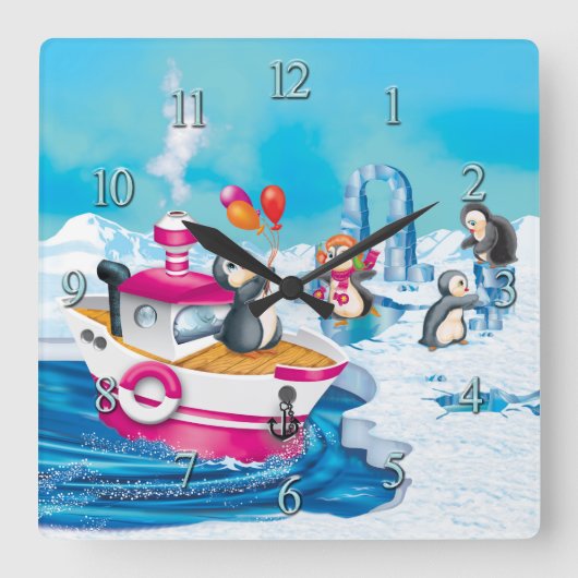 pinguïns in Antarctica Vierkante Klok (Voorkant)