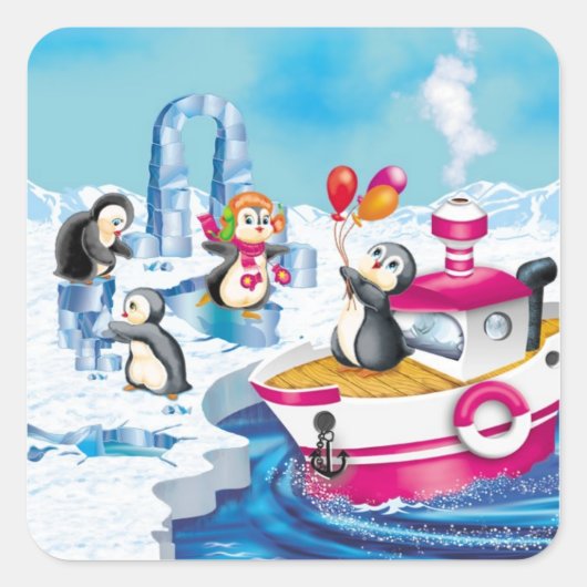 pinguïns in Antarctica Vierkante Sticker (Voorkant)