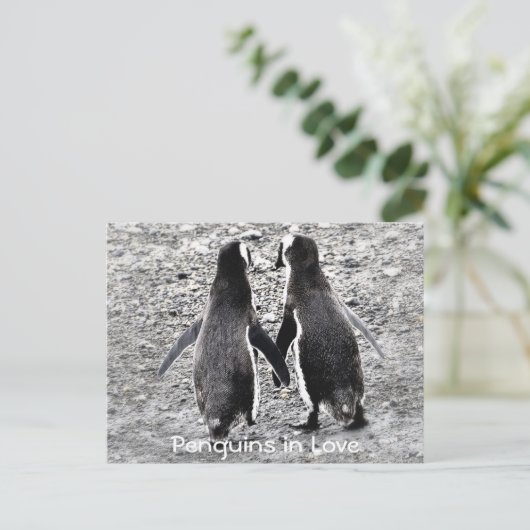 Pinguïns in de liefde briefkaart (Staand voorkant)