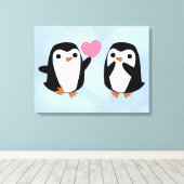 Pinguïns in de liefde canvas afdruk (Insitu (Houten vloer))