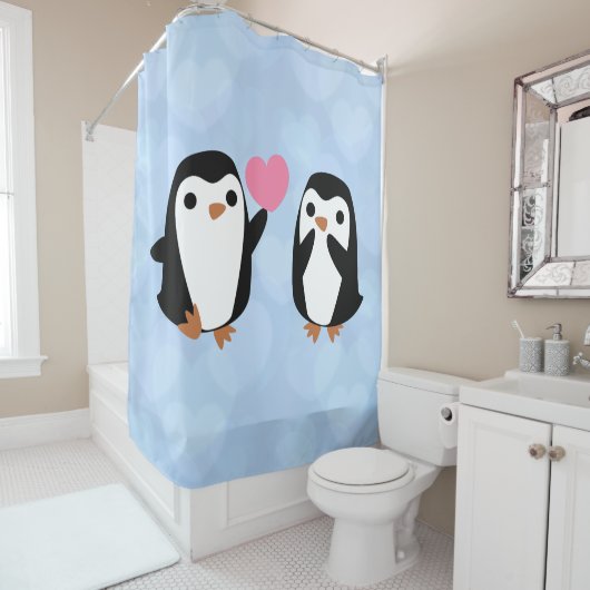 Pinguïns in de liefde douchegordijn (In situ)