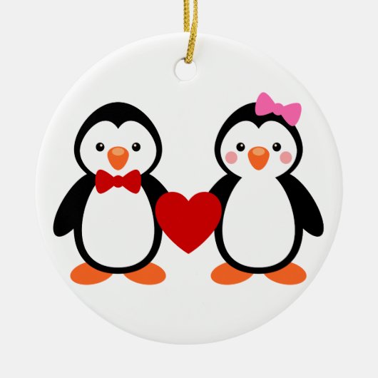 Pinguïns in de liefde keramisch ornament (Voorkant)