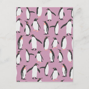 Pinguïns in de sneeuw op Paarse achtergrond Briefkaart