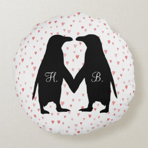 Pinguïns in een liefdeskussen - voeg je initialen rond kussen