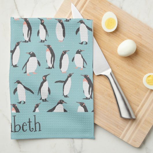 Pinguïns in het sneeuwpatroon theedoek (Quarter Fold)