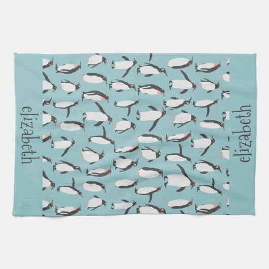 Pinguïns in het sneeuwpatroon theedoek (Horizontaal)