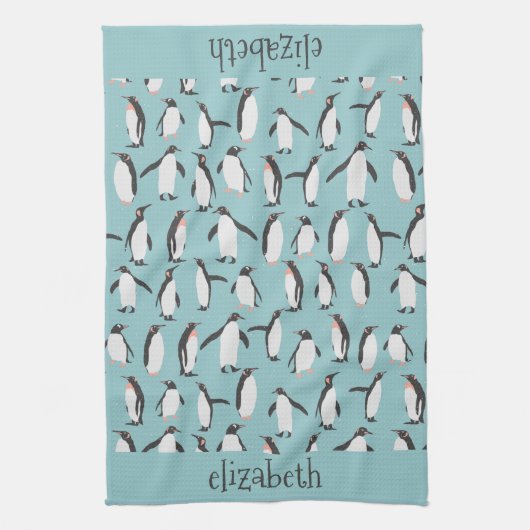 Pinguïns in het sneeuwpatroon theedoek (Verticaal)