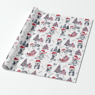 Pinguïns in het winterpatroon van Santa Hats Cadeaupapier