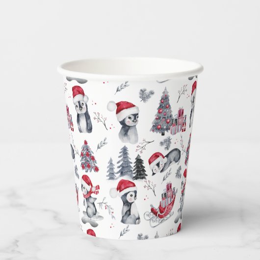 Pinguïns in het winterpatroon van Santa Hats Papieren Bekers (Achterkant)