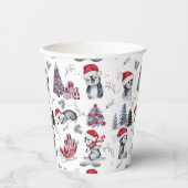 Pinguïns in het winterpatroon van Santa Hats Papieren Bekers (Voorkant)