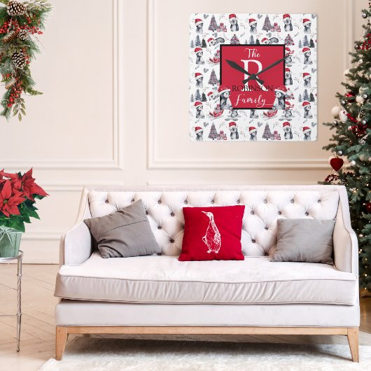 Pinguïns in het winterpatroon van Santa Hats Vierkante Klok