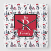 Pinguïns in het winterpatroon van Santa Hats Vierkante Klok (Voorkant)