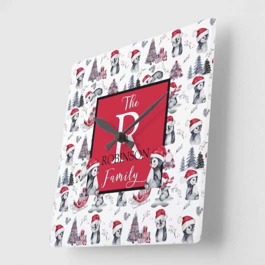 Pinguïns in het winterpatroon van Santa Hats Vierkante Klok (Hoek)