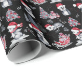 Pinguïns in het Zwarte Patroon van de Winterscène  Cadeaupapier (Rol Hoek)